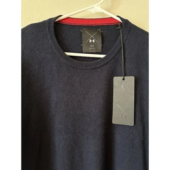 NWT Under Armour Mens Size XL Blue Cashmere Silk Blend Pullover Sweater